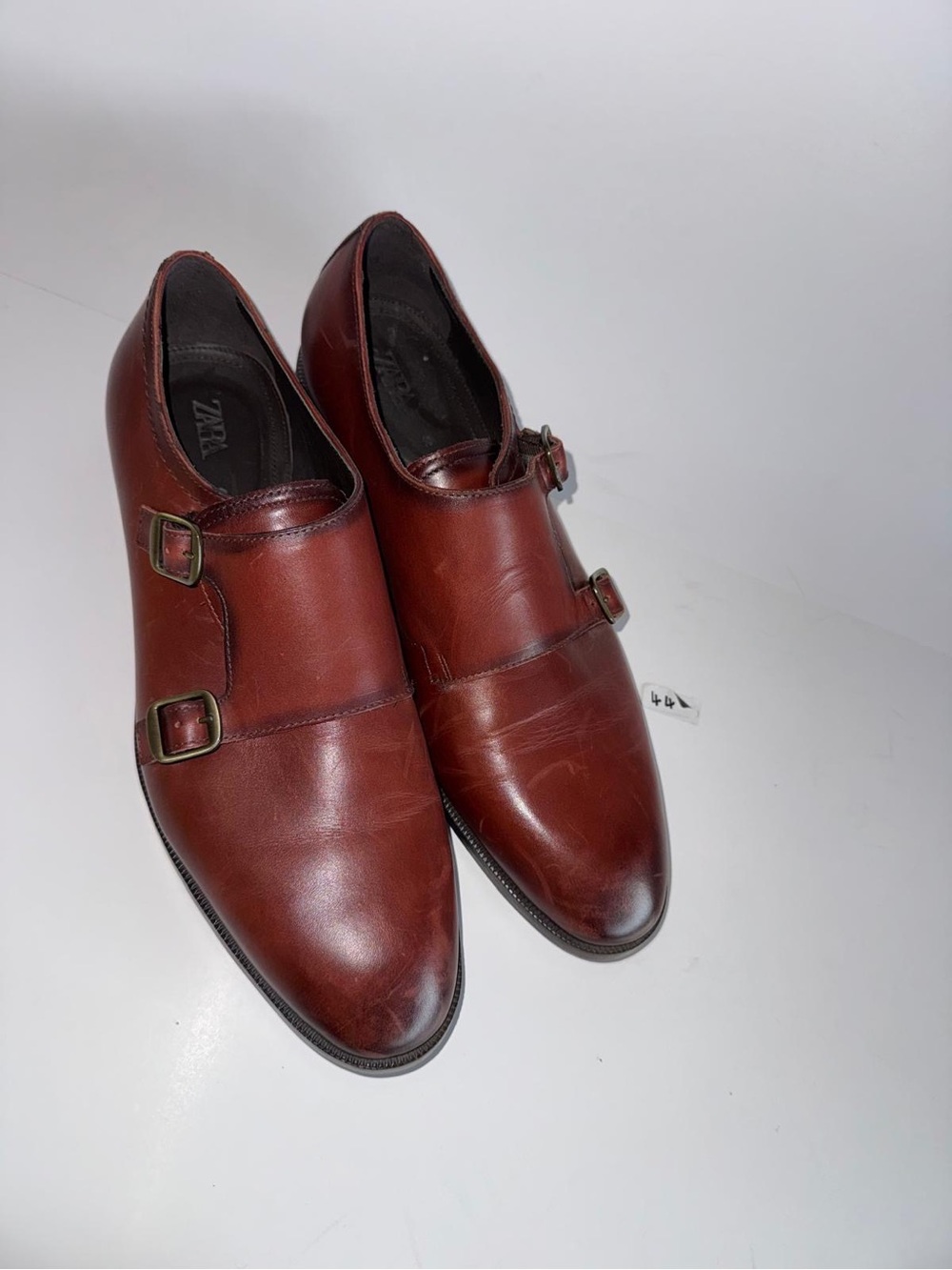 Zara Men’s Double Monk Strap Leather Shoes - Chestnut Brown